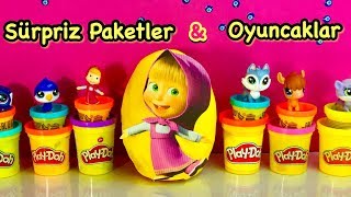 Sürpriz Paket Dolu Maşa ve Koca Ayı Dev Sürpriz Yumurta Oyun Hamuru