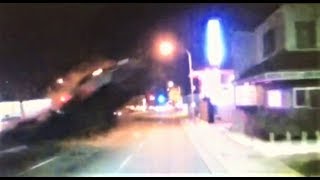 Bus dash-cam captures car flying into 2nd floor dentist office