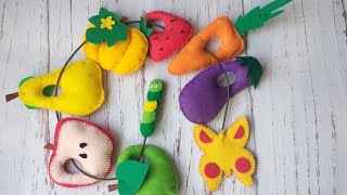 Развивающая игра из фетра Голодная гусеница. Учим счёт, цвет, названия фруктов и овощей.