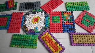 Como Fazer Tapete de Tampas pets Com Ferro De Solda e Caixa de Pizza