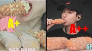 Rating Eating Cheesy Corn Dogs (asmr)