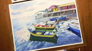 Море акварелью - отражение. Watercolor tutorial