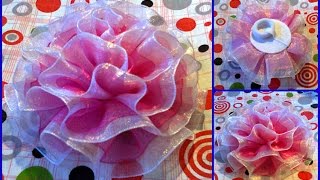 Пышный бант на 1 сентября из органзы  // Канзаши // Бант в школу на первое сентября канзаши