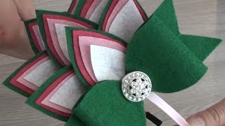 МК Ободок Жар Птица из фетра Цветы из лент Канзаши