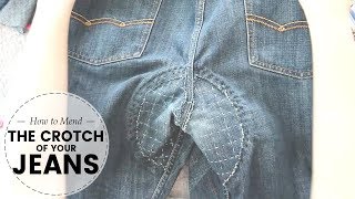 How to MEND / REPLACE the CROTCH of worn out JEANS | clothing repair tutorial | Last Minute Laura