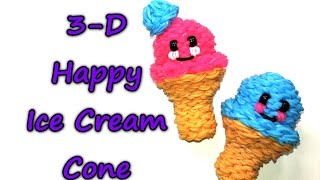 3-D Happy Ice Cream Cone Tutorial by feelinspiffy (Rainbow Loom)
