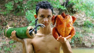 Primitive Cooking Roaster Chicken with bamboo - Factory Food | Wilderness Life