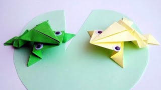 Как сделать прыгающую лягушку из бумаги. Оригами без клея и ножниц. Поделки для детей.