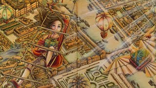大人の塗り絵 色鉛筆 塗り方 街並 【The Present 】【The night voyage】 Daria Song ☆コロリアージュ Coloriage Adult coloring book