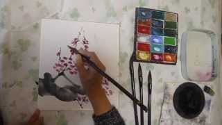 水墨画（sumi-e）梅の古木の描き方動画