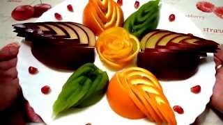 Роза из апельсина! Как красиво нарезать фрукты! Decoration of fruit!
