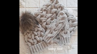 Теплый,зимний комплект: шапка и снуд с узором из кос. Часть 1. Шапка с двойной резинкой.Hat & snood.
