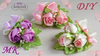Розы ? канзаши мастер-класс. Заколка/бутоньерка с бутонами роз МК/DIY
