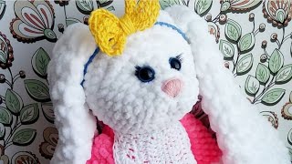Зефирный зайчик 40см крючком. из плюшевой пряжи. мастер класс по вязанию игрушек крючком