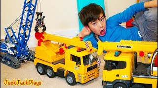 Pretend Play Crane Fishing and Unboxing Surprise Toy Trucks