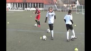 Fußballtraining (Übung): Koordination - Fußball dribbeln und Tennisball prellen