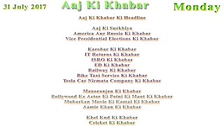 Aaj Ki Khabar 31 July 2017 Latest News in Hindi