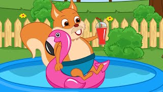 Famille d'Écureuil - Papa Reposant Sur un Flamant Rose Vidéos Animé 2020 en Français 13+