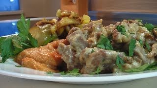 Бефстроганов с соусом "Южный" видео рецепт. Книга о вкусной и здоровой пище