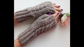 МК Как связать митенки спицами. 2 часть. Женские митенки по кругу.