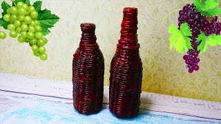 Как оплести бутылку газетными трубочками. Плетение из газетных трубочек.