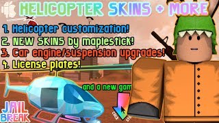 Roblox Jail Break UPDATE (License plates, Vehicle tuning, Helicopter skins) And More!