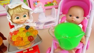Masha and Baby doll baby sitter Orbeez slime toys play