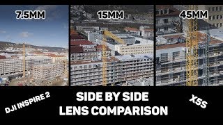 DJI Inspire 2 - X5S - Laowa 7.5mm vs DJI 15mm vs Olympus M. Zuiko 45mm Lens Comparison SIDE BY SIDE