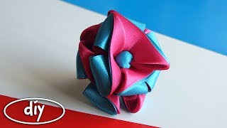 DIY Бантик из атласной ленты 2,5см на резиночку. МК  канзаши (English subs)