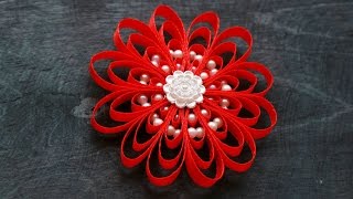 КРАСНЫЙ ЦВЕТОК КАНЗАШИ ДЛЯ НАЧИНАЮЩИХ из атласной ленты   FLOWER FOR BEGINNERS kanzashi RED FLOWER