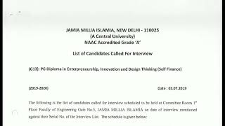 2019 RESULT PG DIPLOMA IN ENTERENURSHIP Innovation and Design Thinking