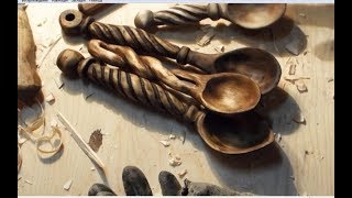 Деревянная ложка с резной ручкой. резьба по дереву, woodcarving, wooden spoon. DIY