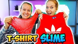 T-SHIRT SLIME CHALLENGE - Kathi & Nina machen Schleim in FARBEN VON KLAMOTTEN - Wer macht es besser?
