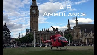 Very rare sight ! London's air ambulance landing next to Big Ben & Parliament house