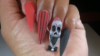 Diceño de uñas pasa halloween en 3D en tonos naranja y negro ??
