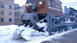 [LDz] Звуки 14Д40! М62-1016 со снегоуборочной машиной СМ-2 в работе (Rīga-Pasažieru)
