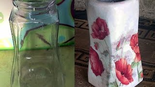 Декупаж. Ваза из стеклянной  банки  для  кофе