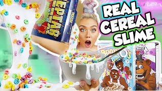 MIXING WEIRD CEREAL INTO MILK SLIME! MOST SATISFYING FOOD SLIME! REAL CEREAL! | NICOLE SKYES