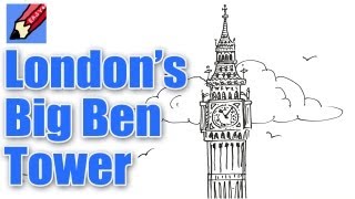 How to draw London's Big Ben Elizabeth Tower Real Easy for kids and beginners