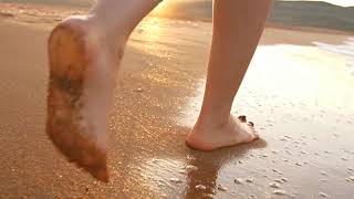Girl with cute feet running through the sand on the beach!  Feet worship!