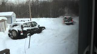Forrester vs RAV4 ALL Wheel Drive Plow Through Snow Bank Pt 1