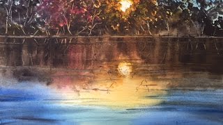 Австралийский Восход Акварелью. Легко. Лим. палитра.  Sunrise in watercolour. Easy! Lim. Palette