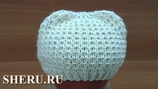 Шапка спицами теплая и стильная. Урок 242