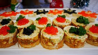 Закуски на Новогодний Праздничный стол с КРАСНОЙ ИКРОЙ Красивая ПОДАЧА ЗАКУСКИ на Новый Год 2020