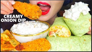 ASMR CREAMY ONION DIP, RICE WRAPS, FRENCH FRIES, SPICY CHICKEN TENDERS, GRAPE JUICE | MAKAN 咀嚼音 먹방