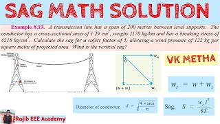 Sag Math Problem : 03( Equal level supports) || Power system analysis || Bangla