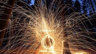Эффект огненного дождя. Искры из стальной ваты. Один день.