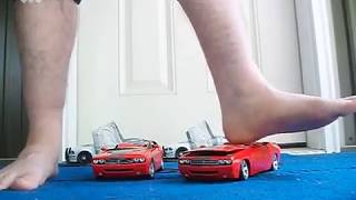 2 Challengers Crushed bare foot giant feet crush car