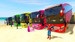 COLOR LARGE BUS on BEACH & SUPERHERO Learn colors for kids 3D animation for babies