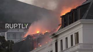 South Africa: Fire reignites at parliament building in Cape Town